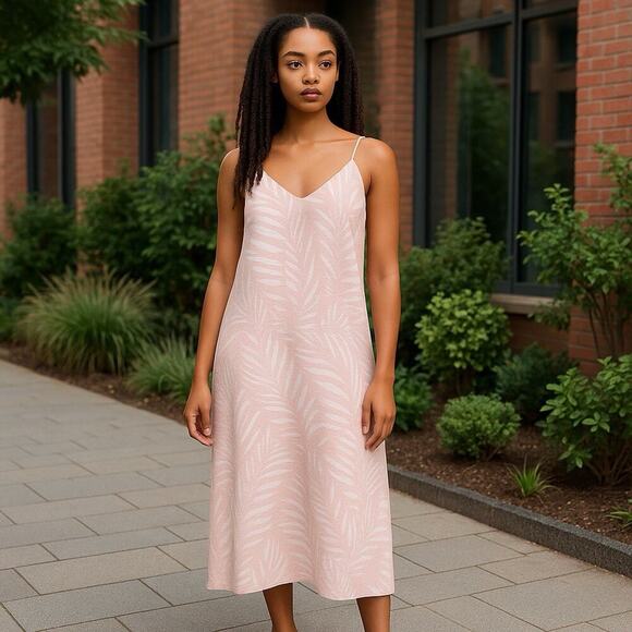 Finders Keepers Resortwear Dress L Knox Palm Tree Pink Slits Beach Viscose Flowy - Picture 2 of 16